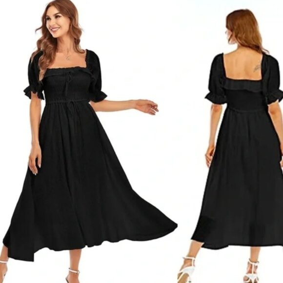 R.Yiposha Dresses & Skirts - R.Yiposha Vintage Elastic Square Neck Ruffled Half Sleeve Flowy Maxi Dress XL
